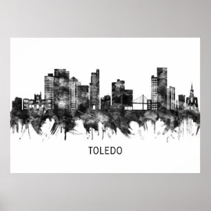 Poster Toledo Ohio Skyline BW