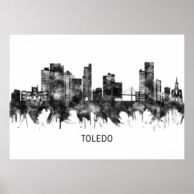 Poster Toledo Ohio Skyline BW (Devant)