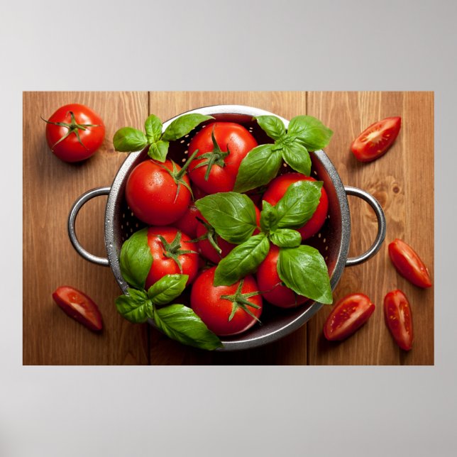 Poster Tomates Avec Basil En Colandre (Devant)
