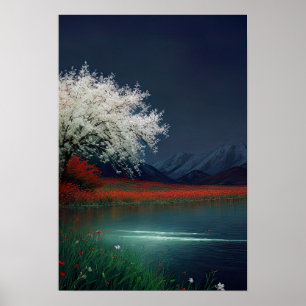 Poster Tombe nocturne au lac