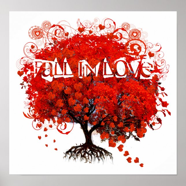 Poster Tomber Dans L'Amour Arbre Rouge Avec Coeurs Tomban (Devant)