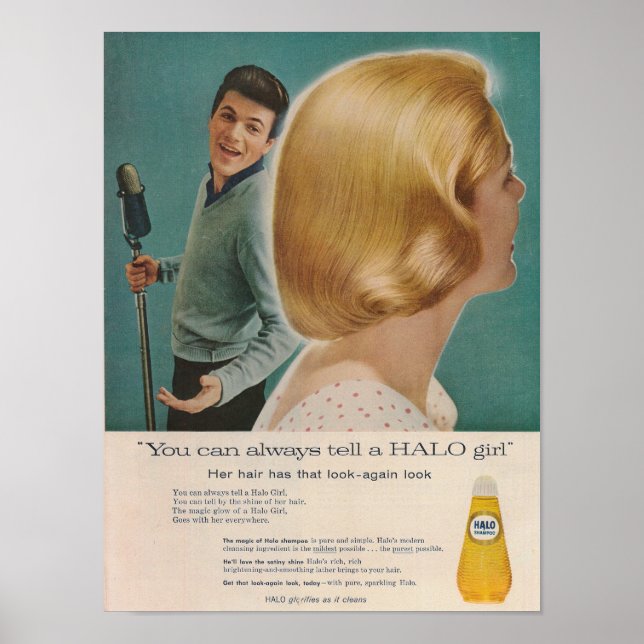 Poster Tommy Sands 1958 Halo Shampoo Ad (Devant)