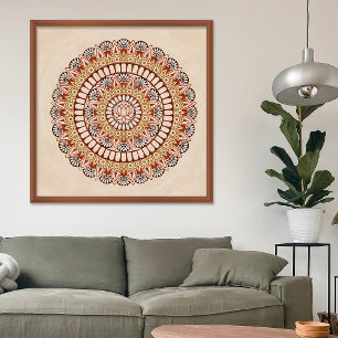 Poster Tons Terre Chaude Lotus Henna Mandala
