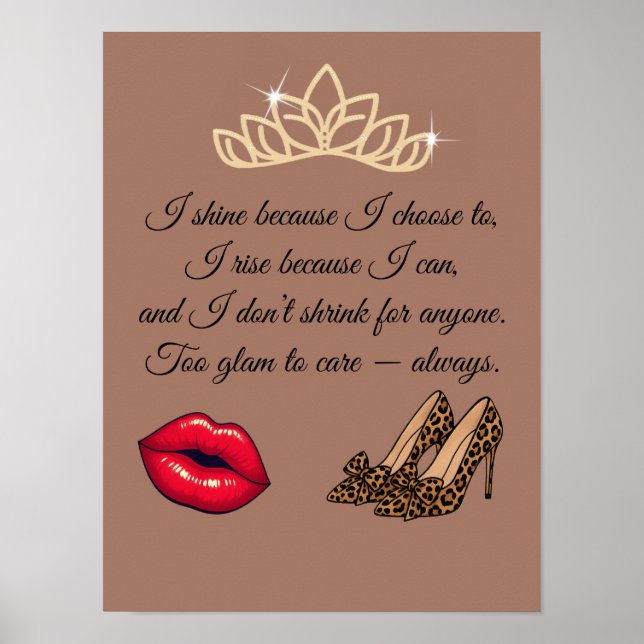 Poster Too Glam To Care – Chic Quote  (Devant)