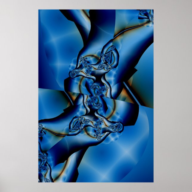 Poster Topaz | Art fractal bleu et blanc (Devant)