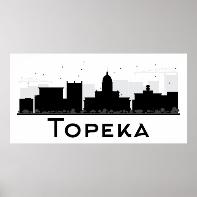 Poster Topeka, Kansas | Skyline de la ville noire et blan (Devant)