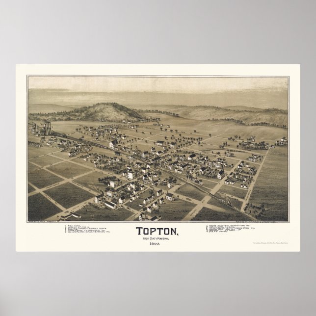 Poster Topton, PA Carte panoramique - 1893 (Devant)