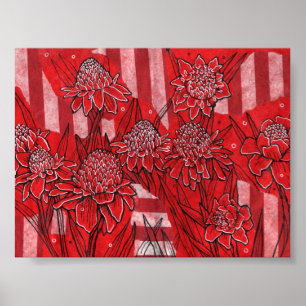 Poster Torch Ginger Lily, Fleurs rouges Tropical Floral A