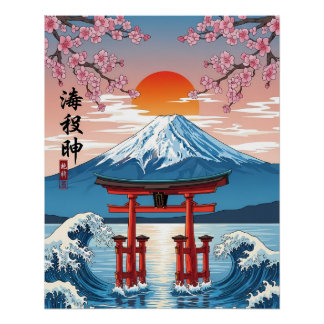 Poster Torii Gate at Mount Fuji Sunrise