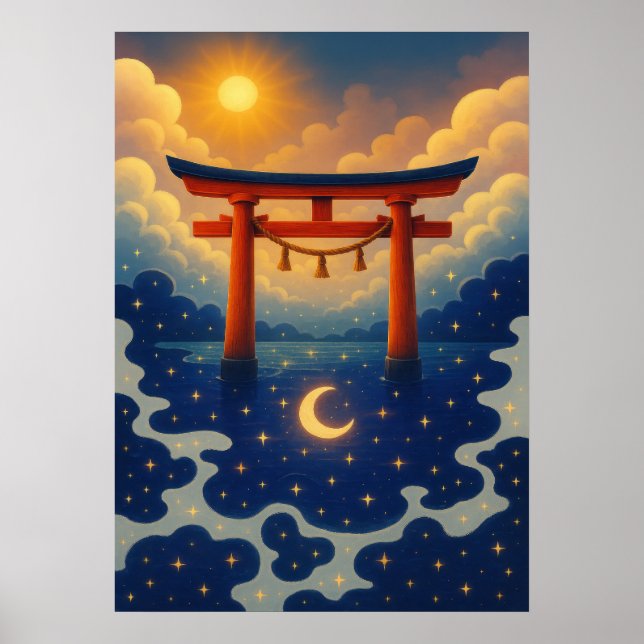 Poster Torii Porte avec Imaginaire soleil et lune Japonai (Devant)