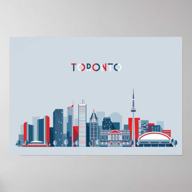 Poster Toronto, Canada | Skyline rouge, blanc et bleu (Devant)