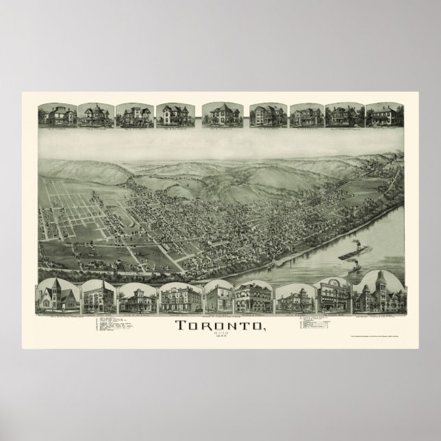 Poster Toronto, OH Carte panoramique - 1889 (Devant)