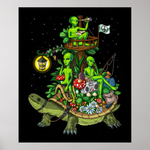 Poster Tortue à cheval Alien