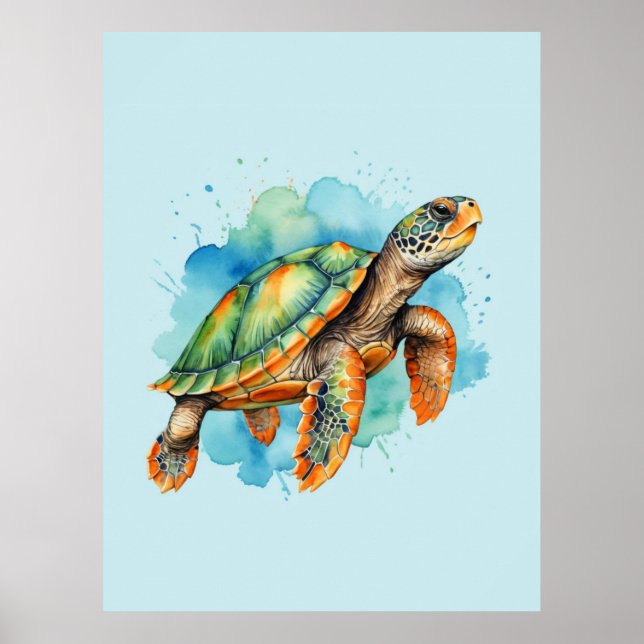 Poster Tortue à peinture mignonne (Devant)
