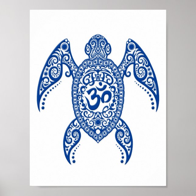 Poster Tortue bleue de mer d'Om sur blanc (Devant)