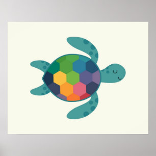 Poster Tortue colorée avec coquille géométrique pour bébé