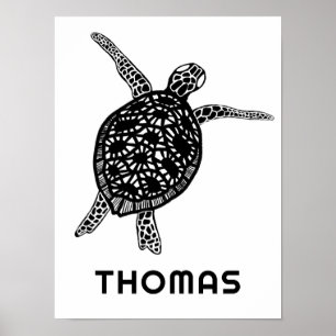 Poster Tortue de mer adorable ART PERSONNALISABLE AVEC PR