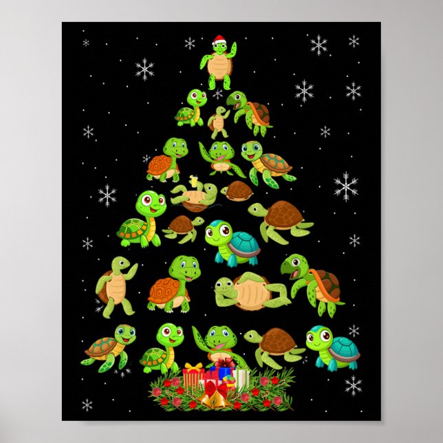 Poster Tortue de mer Arbre de Noël Correspondant Famille  (Devant)