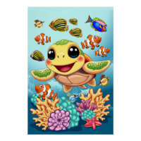 Tortue de mer Bébé heureux et mignonne personnage