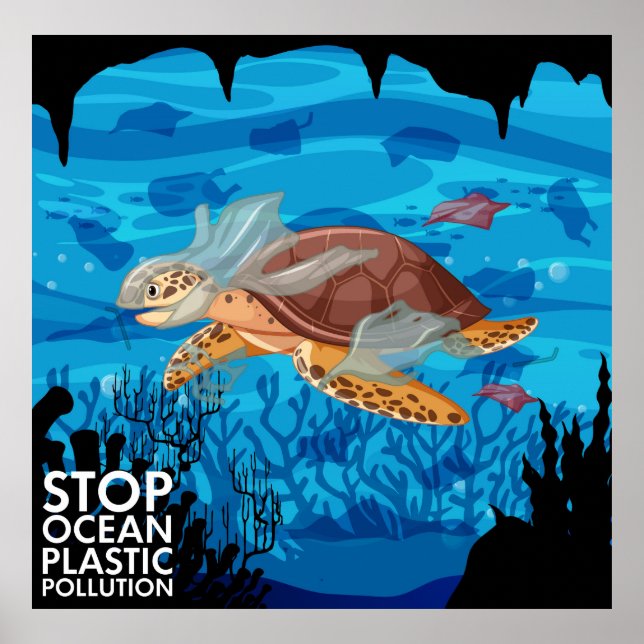 Poster Tortue De Mer Dans Des Sacs En Plastique (Devant)