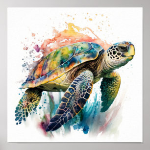 Poster Tortue de mer dans l'affiche aquarelle