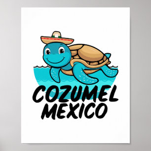 Poster Tortue de mer de Cozumel Mexique Coloré Garçons Fi