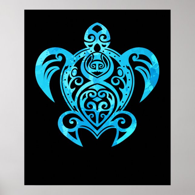 Poster Tortue de mer Hawaïenne de la tribu bleu océanique (Devant)