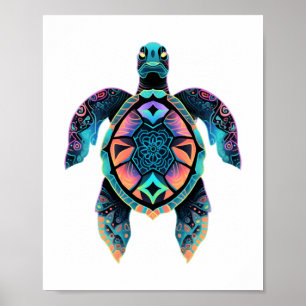 Poster Tortue de mer Mandala Oeuvre d'art animal marin Bo