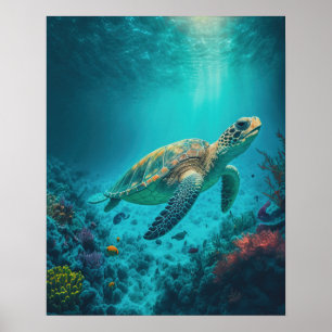 Poster Tortue de mer Océan Marine Vie Plage Nature Animau