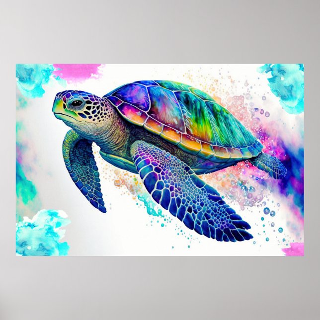 Poster Tortue de mer Océan Marine Vie Plage Nature Animau (Devant)