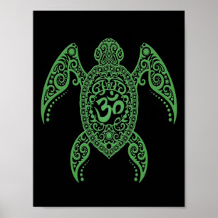 Poster Tortue de mer verte Om sur Noir