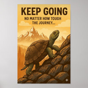 Poster Tortue déterminée grimpant une pente rocheuse Moti