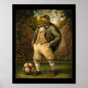 Poster Tortue Drôle Jouant au Football Graphique Tortue B