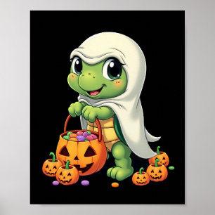 Poster Tortue fantôme mignonne d'Halloween avec bonbons (