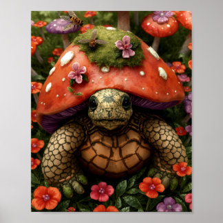 Poster Tortue magique en Forêt de Fleurs