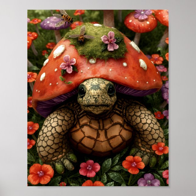 Poster Tortue magique en Forêt de Fleurs (Devant)