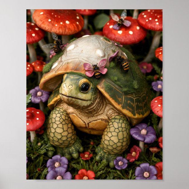 Poster Tortue magique en Forêt de Fleurs (Devant)
