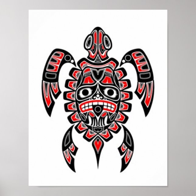 Poster Tortue marine de l'esprit haïda rouge et noire (Devant)