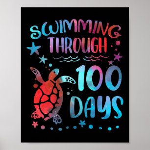 Poster Tortue Nager Dans La Mer Pendant 100 Jours De Thé 