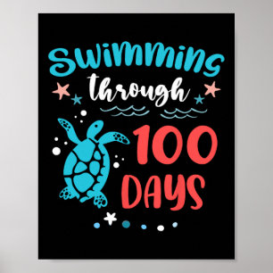 Poster Tortue Nager Dans La Mer Pendant 100 Jours De Thé