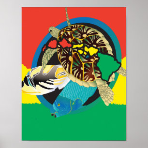 Poster Tortue Réggae Hawaii Hawaii