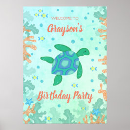 Poster Tortue sous la mer fête d'anniversaire