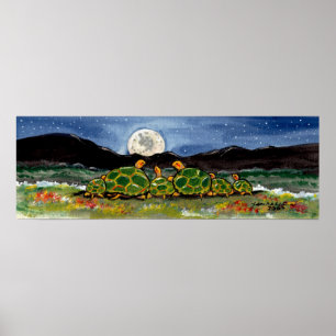 Poster Tortue Tortue Famille d'observation de la lune Pos