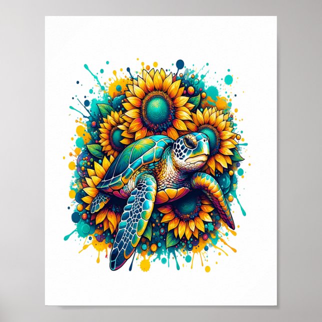 Poster Tortue tournesol (Devant)