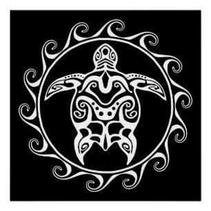 Poster Tortue tribale blanche