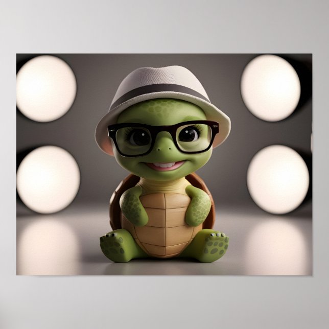 Poster Tortue verte avec lunettes (Devant)
