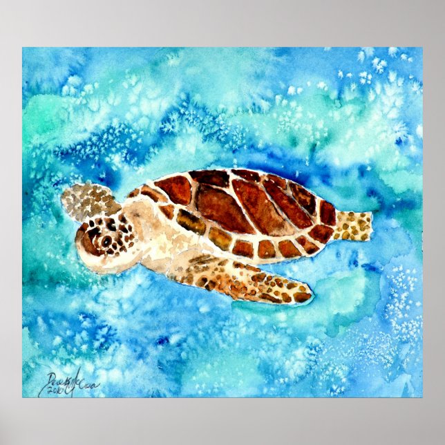 Poster tortues de mer carré peinture (Devant)