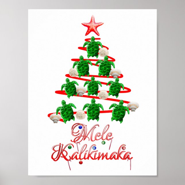 Poster Tortues de mer Mele Kalikimaka (Devant)