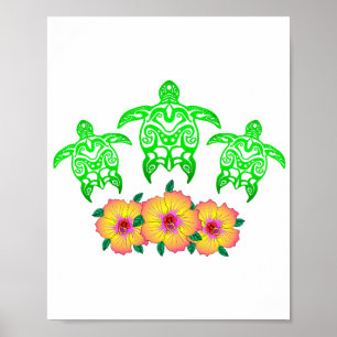 Poster Tortues de mer vertes Honu hawaïen