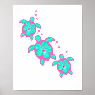 Poster Tortues Hawaïennes Honu Côtières